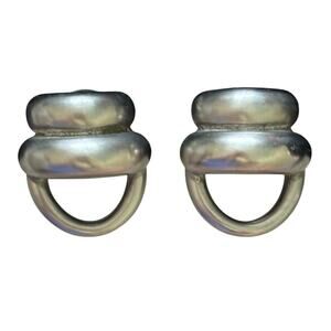 Carol Dauplaise Matte Silver Tone Modernist Screw Back Chunky Earrings Signed